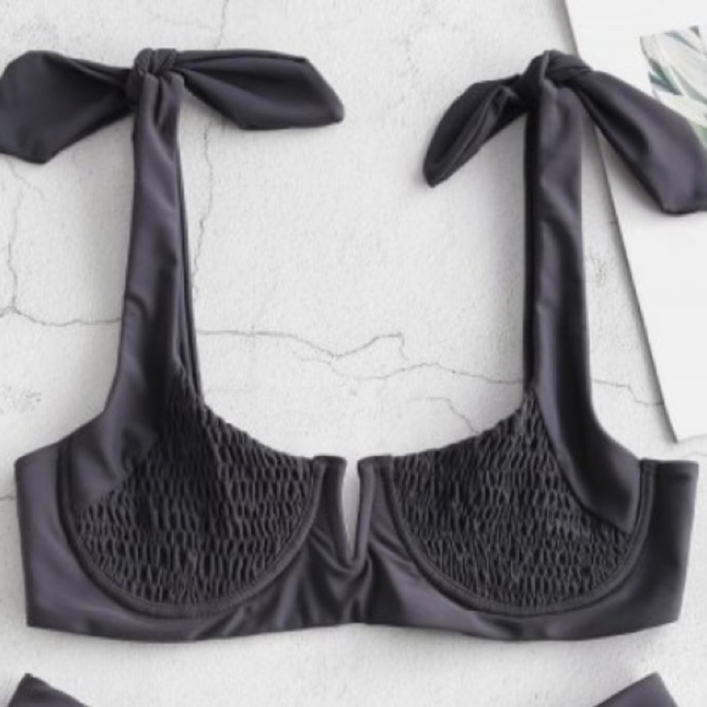 Smocked Tie Shoulder Bikini Top